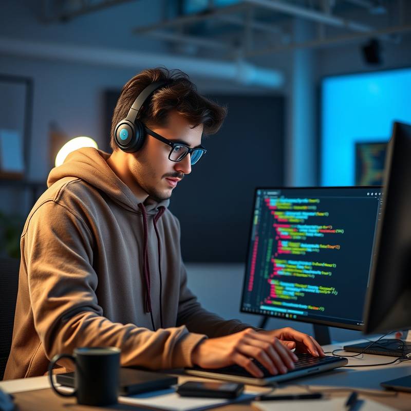 Imagen de un desarrollador trabajando con código React