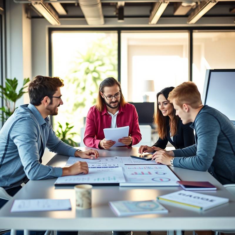 Imagen de un equipo colaborando en una estrategia de marketing digital